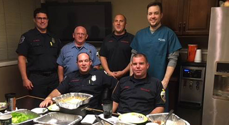 Cooper dietitians demonstrate healthy eating tips with Cooper EMS, who in turn get to taste test the recipes.