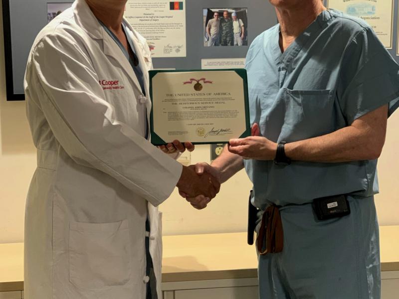 Cooper Trauma Surgeon Dr. John Chovanes Receives Meritorious Service Medal from  U.S. Army